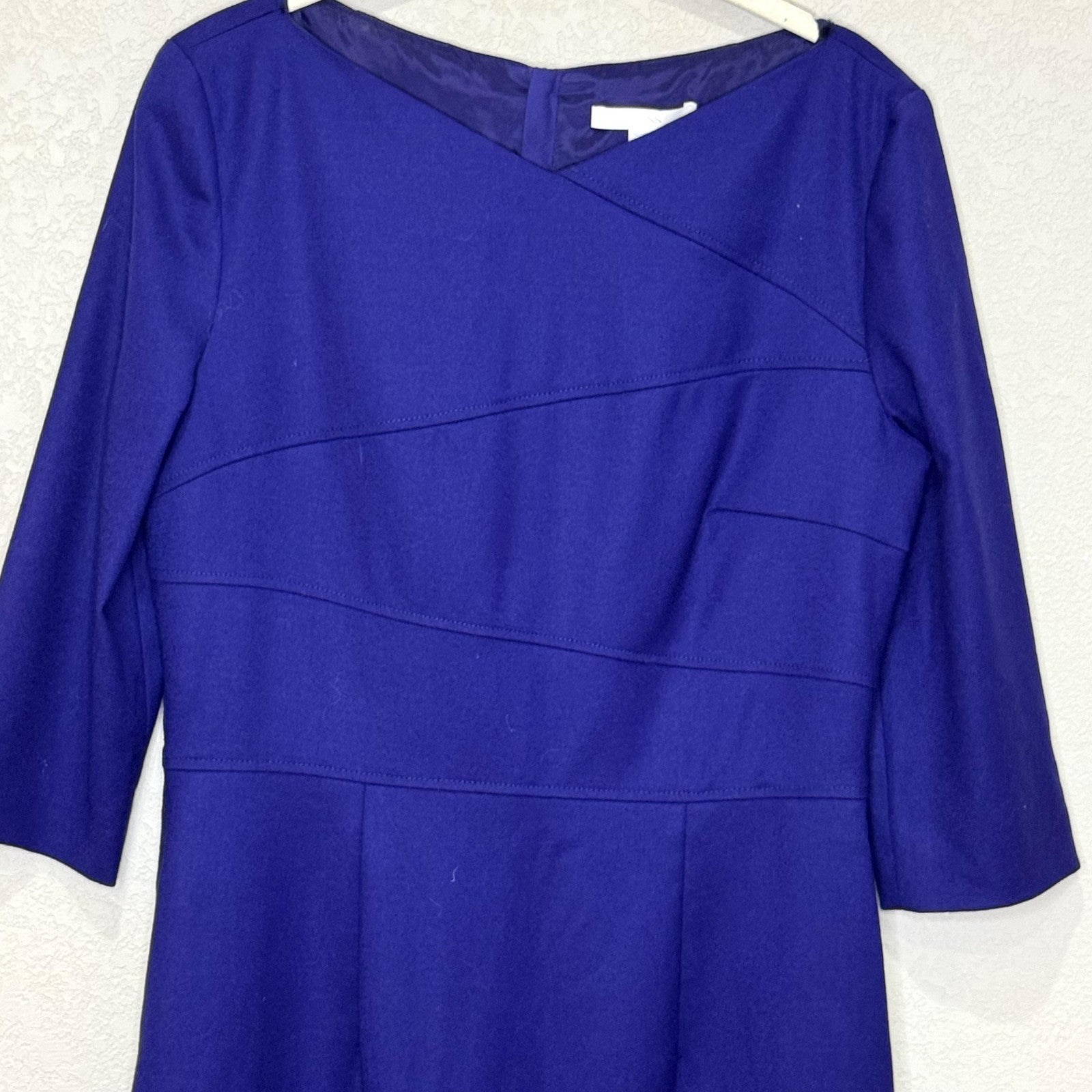 BOSS Dress Womens US 6 Blue Dripera Sheath Three Quarter Sleeve Knee Length Work