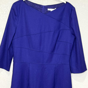 BOSS Dress Womens US 6 Blue Dripera Sheath Three Quarter Sleeve Knee Length Work