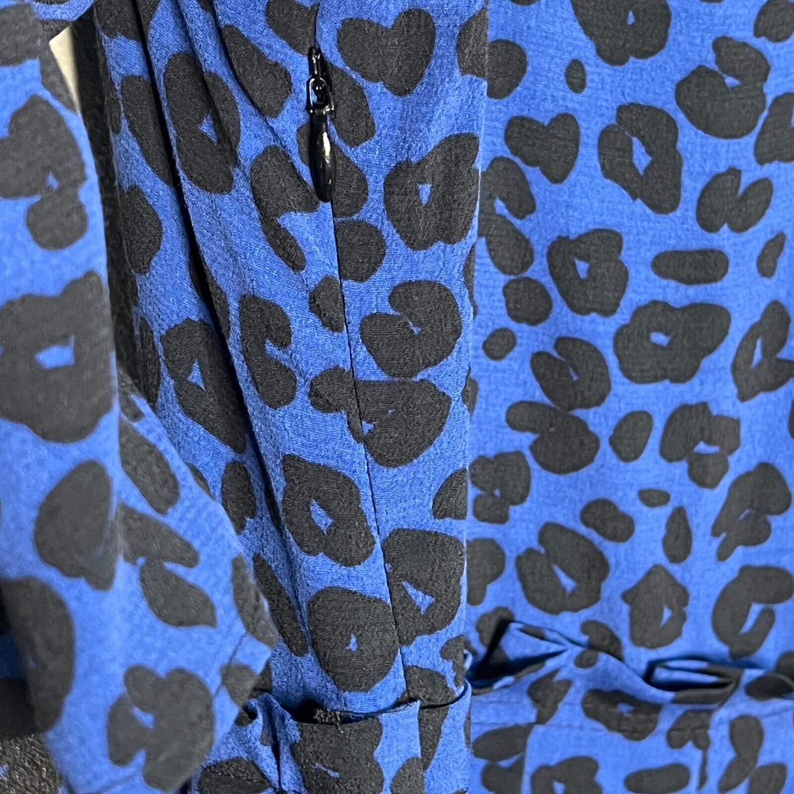 Claudie Pierlot Blue Black Leopard Print 3/4 Sleeve Dress 38 Approx US Size 6