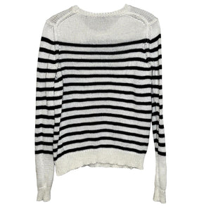 THEORY Poised Saida Striped Cotton Sweater Size Medium Navy Cream