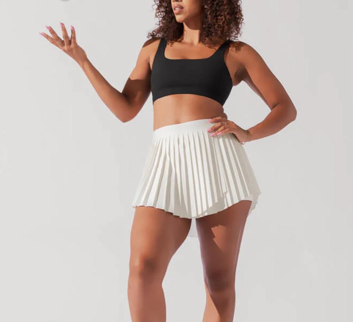 PopFlex Exquisite Skort Womens Large Ivory Pleated Tennis High Waist Pockets