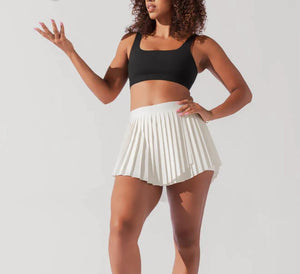 PopFlex Exquisite Skort Womens Large Ivory Pleated Tennis High Waist Pockets