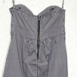 Volcom Frochickie Dress Womens Small Black White Stripe Strapless Zip Cotton