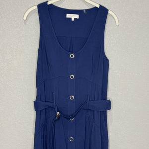 Ramy Brook Nomi Dress Womens Small Navy Button Front Belted Sleeveless Midi