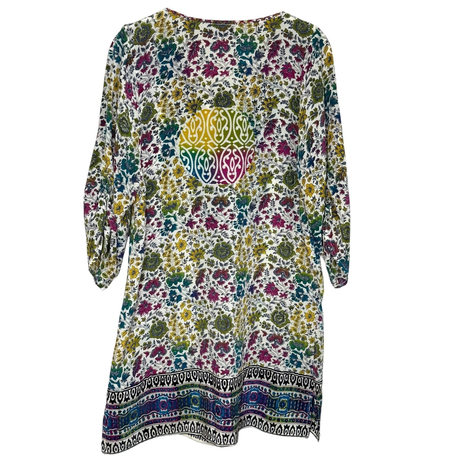 Tolani Silk Printed Madison Dress Tunic Top Size Small Boho Tassels V Neck