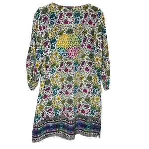Tolani Silk Printed Madison Dress Tunic Top Size Small Boho Tassels V Neck