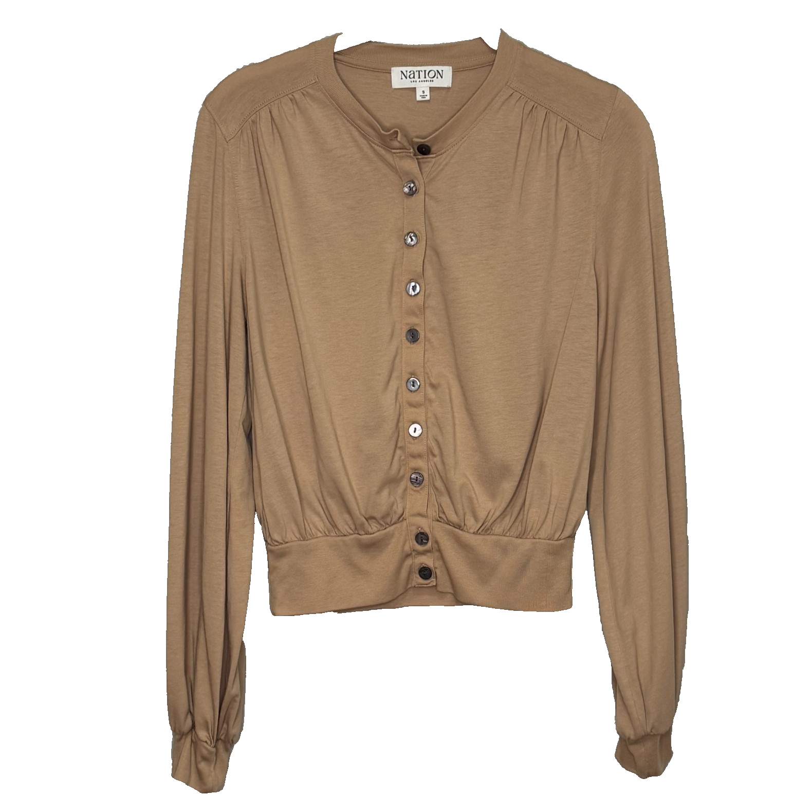 Nation Los Angeles Womens Small Tan Button Front Cardigan Pima Cotton