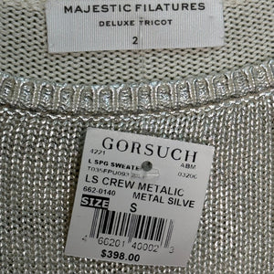 Majestic Filatures Metallic Silver Long Sleeve Sweater Size Small NEW $398