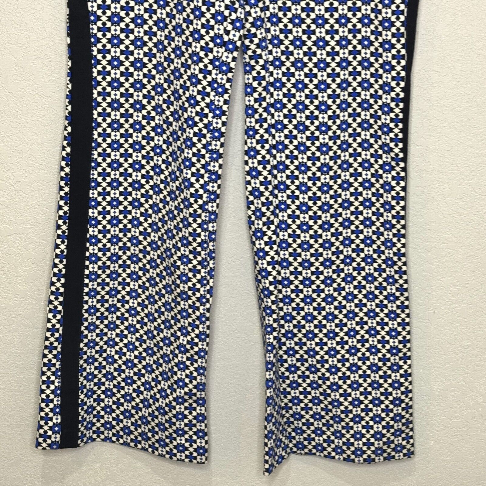 Anthropologie Maeve Ponte Flair Pants Size Medium Blue Black White Geometric