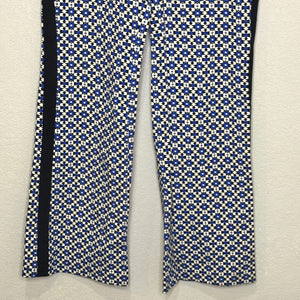 Anthropologie Maeve Ponte Flair Pants Size Medium Blue Black White Geometric