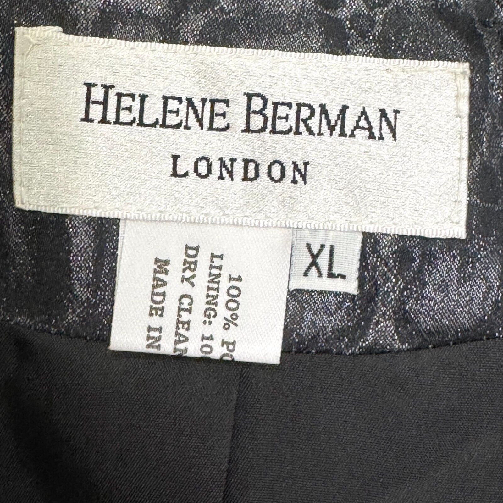 Helene Berman London Trench Coat Jacket Size XL Black Silver Belted Animal Print