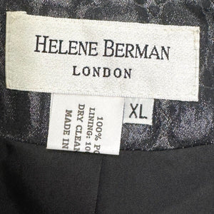 Helene Berman London Trench Coat Jacket Size XL Black Silver Belted Animal Print