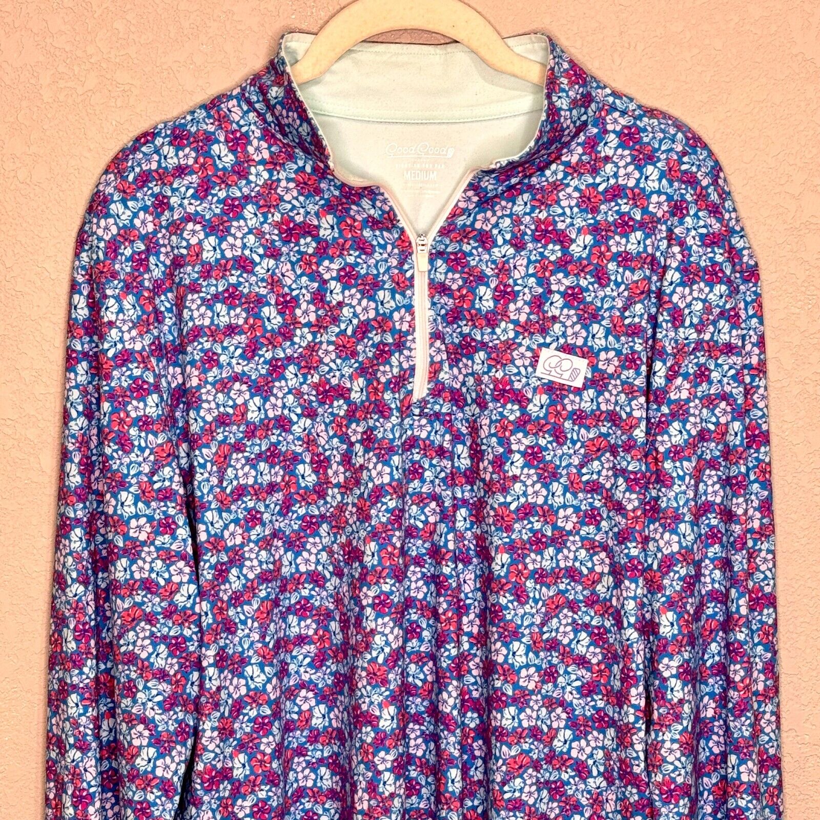 Good Good Golf Quarter Q Zip Pullover Size Medium Blue Floral