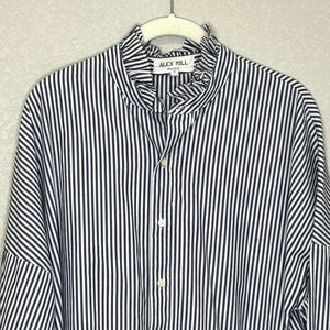 ALEX MILL Easy Ruffle Shirt Navy White Stripe Size Medium Oversized