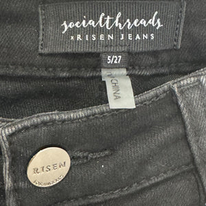 Risen Jeans x Social Threads Size 27 Black High Rise Frayed Ankle Wide Jeans