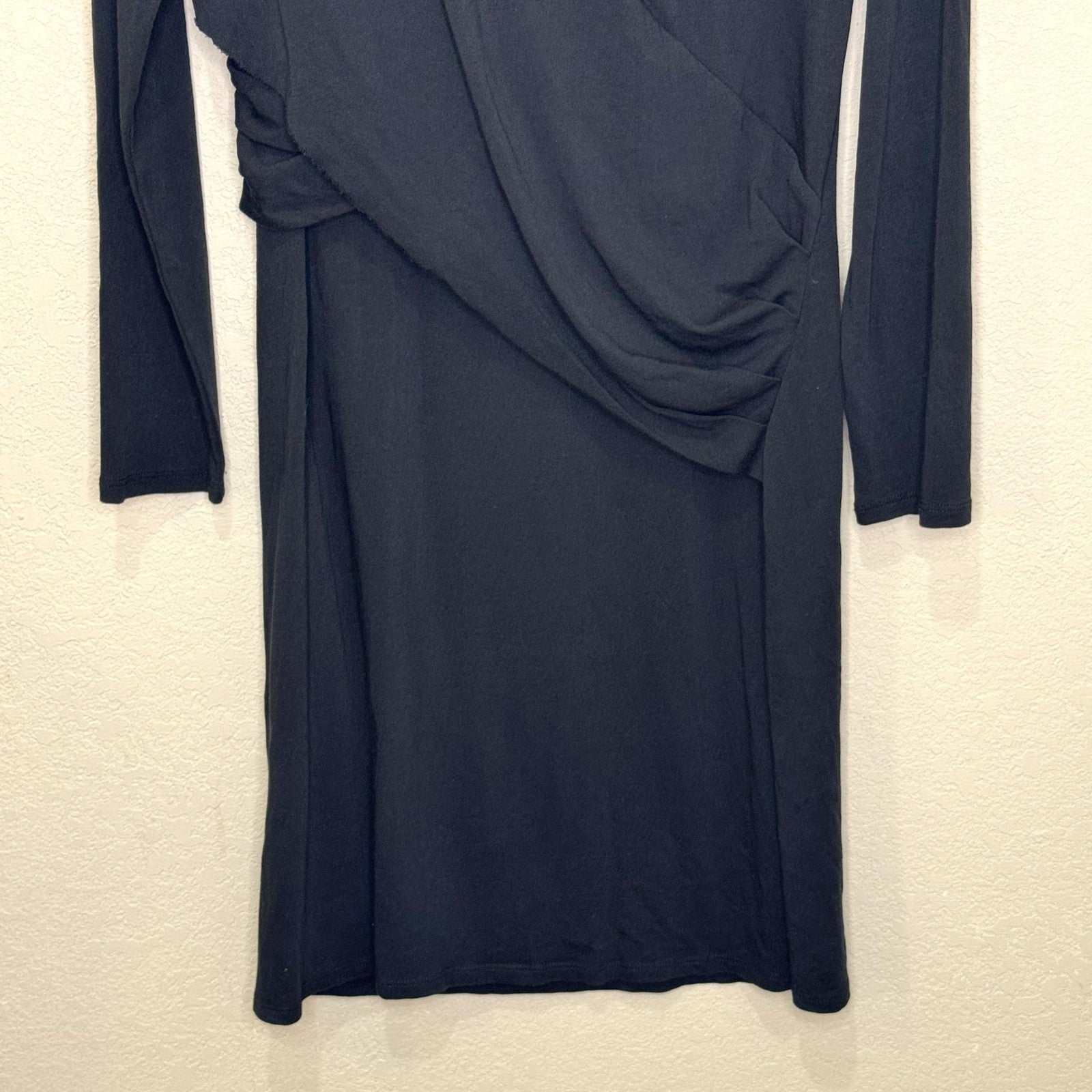 Sundance Dress Medium Charcoal Black Long Sleeve Draped Waist Midi Modal Cotton