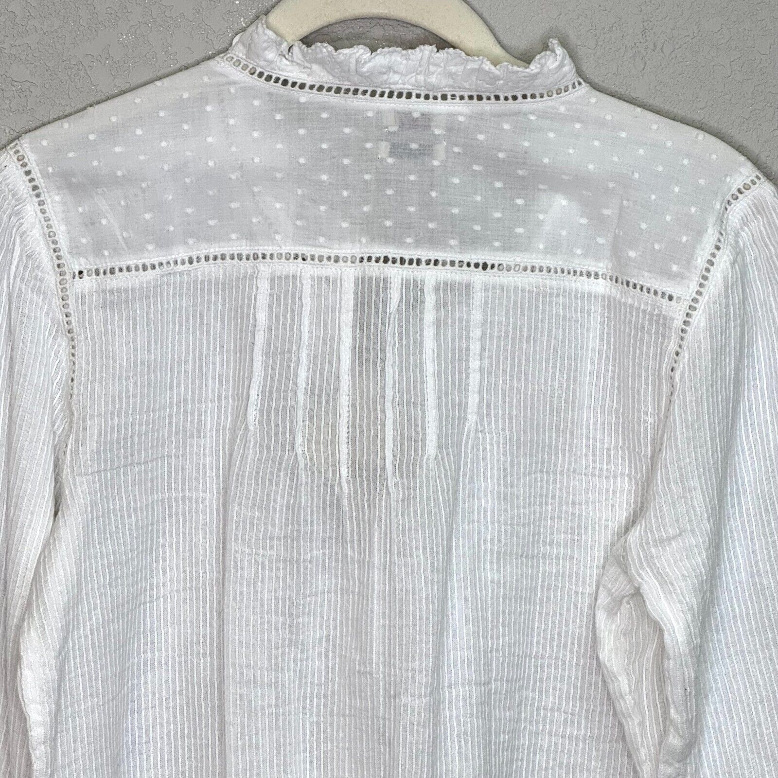 Faherty NEW Willa White Striped Long Sleeve Button Front Blouse Top Size Small