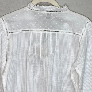 Faherty NEW Willa White Striped Long Sleeve Button Front Blouse Top Size Small