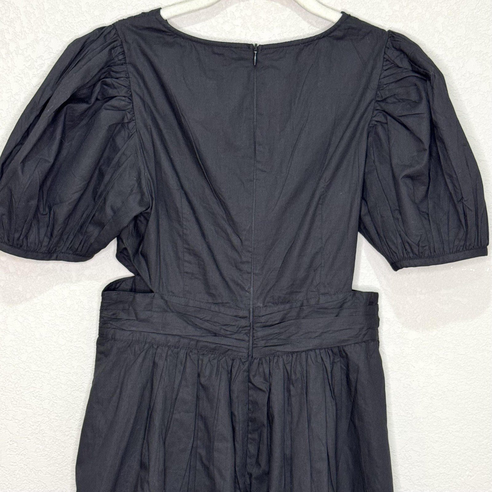 French Connection Dress Womens 6 Black Puff Sleeve Organic Cotton Pockets New
