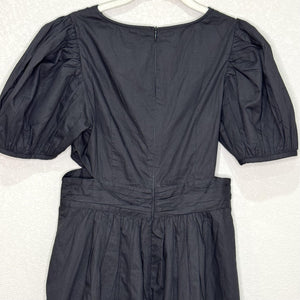 French Connection Dress Womens 6 Black Puff Sleeve Organic Cotton Pockets New
