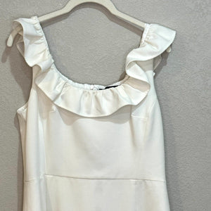 French Connection Whisper White Ruffle Neck Sleeveless Dress Size 8