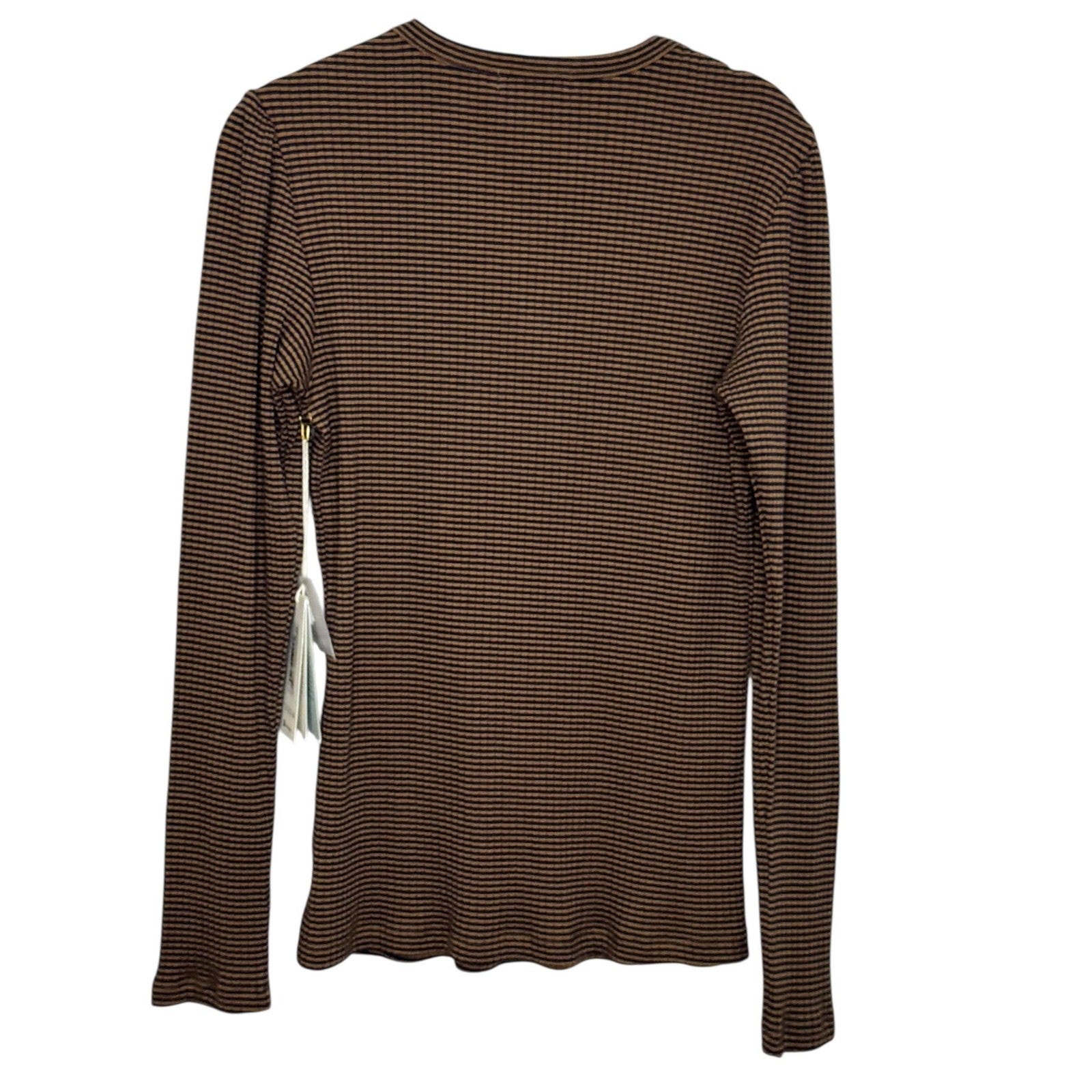 Carve Designs Emma Top Womens Medium Brown Cocoa Mini Stripe Long Sleeve Henley