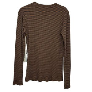Carve Designs Emma Top Womens Medium Brown Cocoa Mini Stripe Long Sleeve Henley