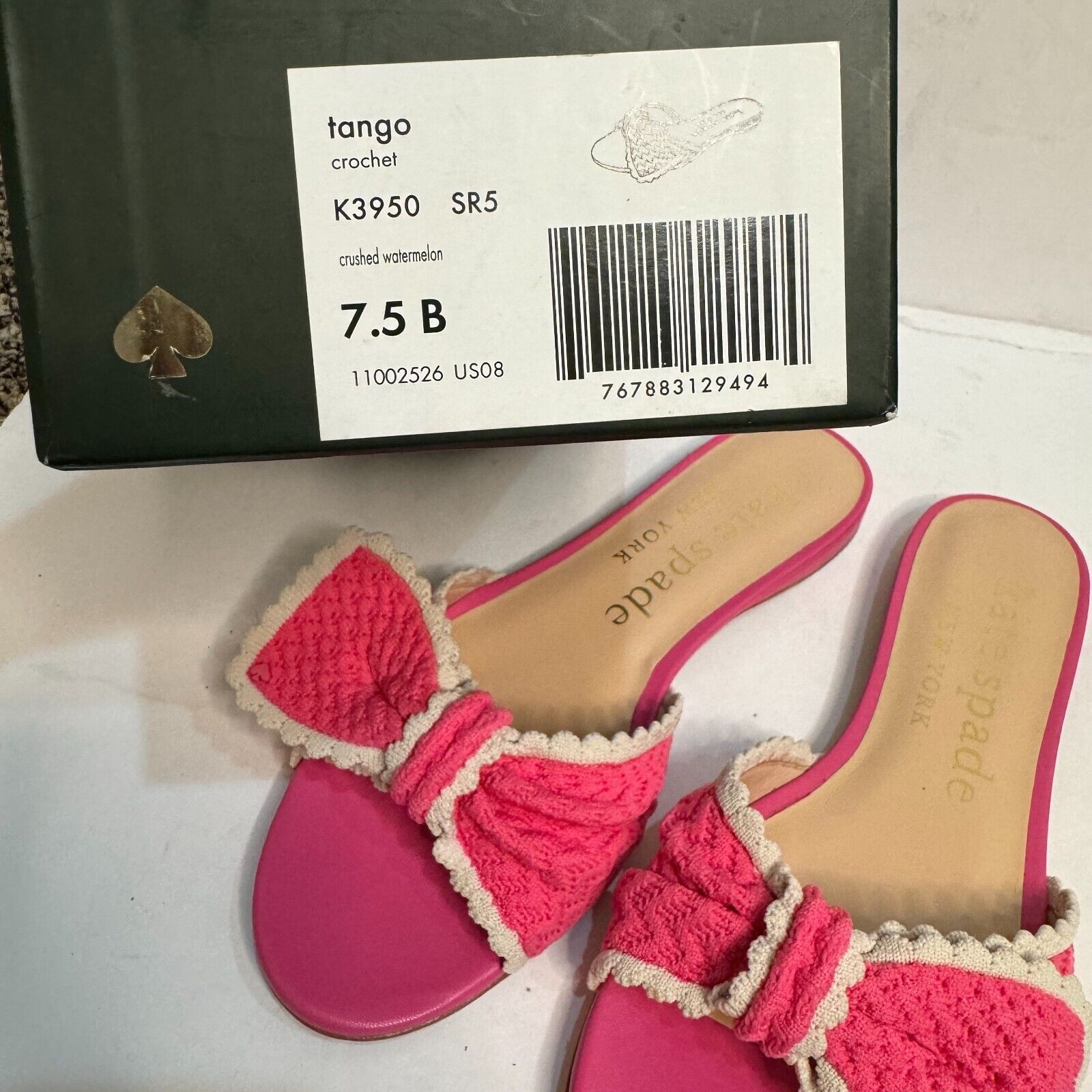 Kate Spade Pink Tango Crochet Slides Sandals Size 7.5