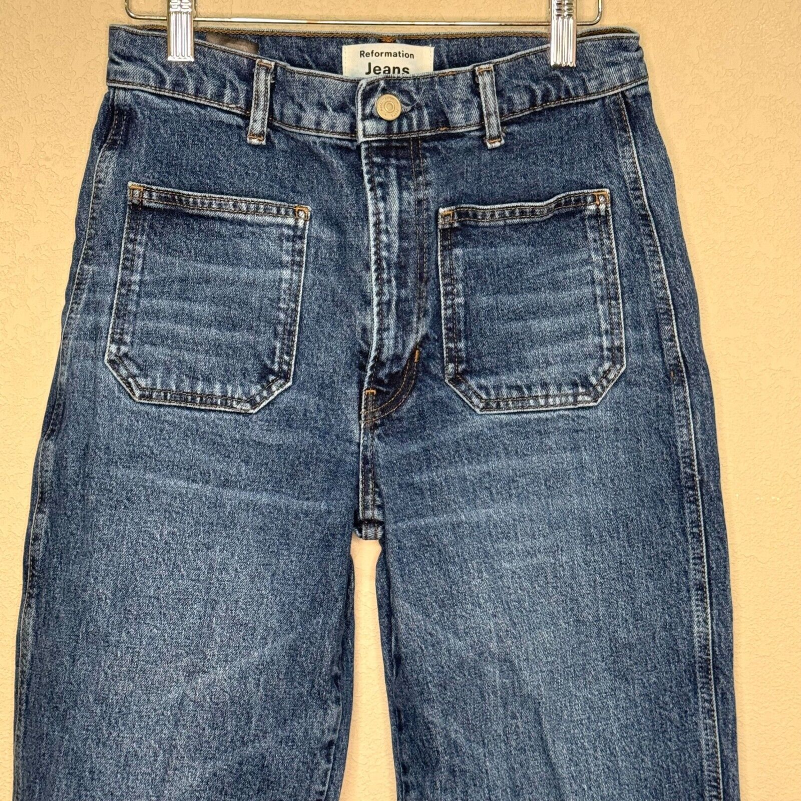 Reformation Alyssa Jeans Patch Pocket Wide Leg Size 28 Blue Ankle