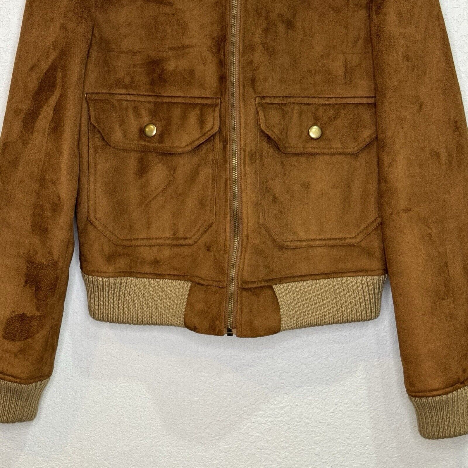 Mother The Patch Pocket Aviator Brown Faux Suede Bomber Jacket Size Small