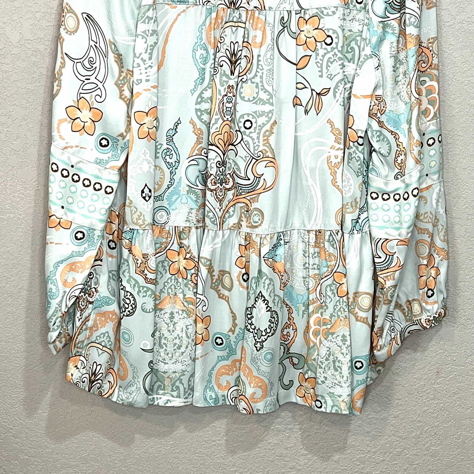 Odd Molly Mint Green Peach Floral Paisley Top Blouse Size Small (1)