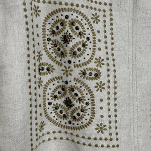Floreat Skirt 8 White Gold Shimmer Embroidered Beaded A-Line Boho Linen Blend