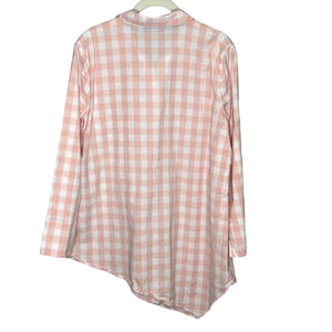Lafayette 148 Pink White Gingham Asymmetrical Shirt Tunic Size Medium