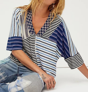 Free People The Stripe Is Right Top Blue Mix Print Size XS