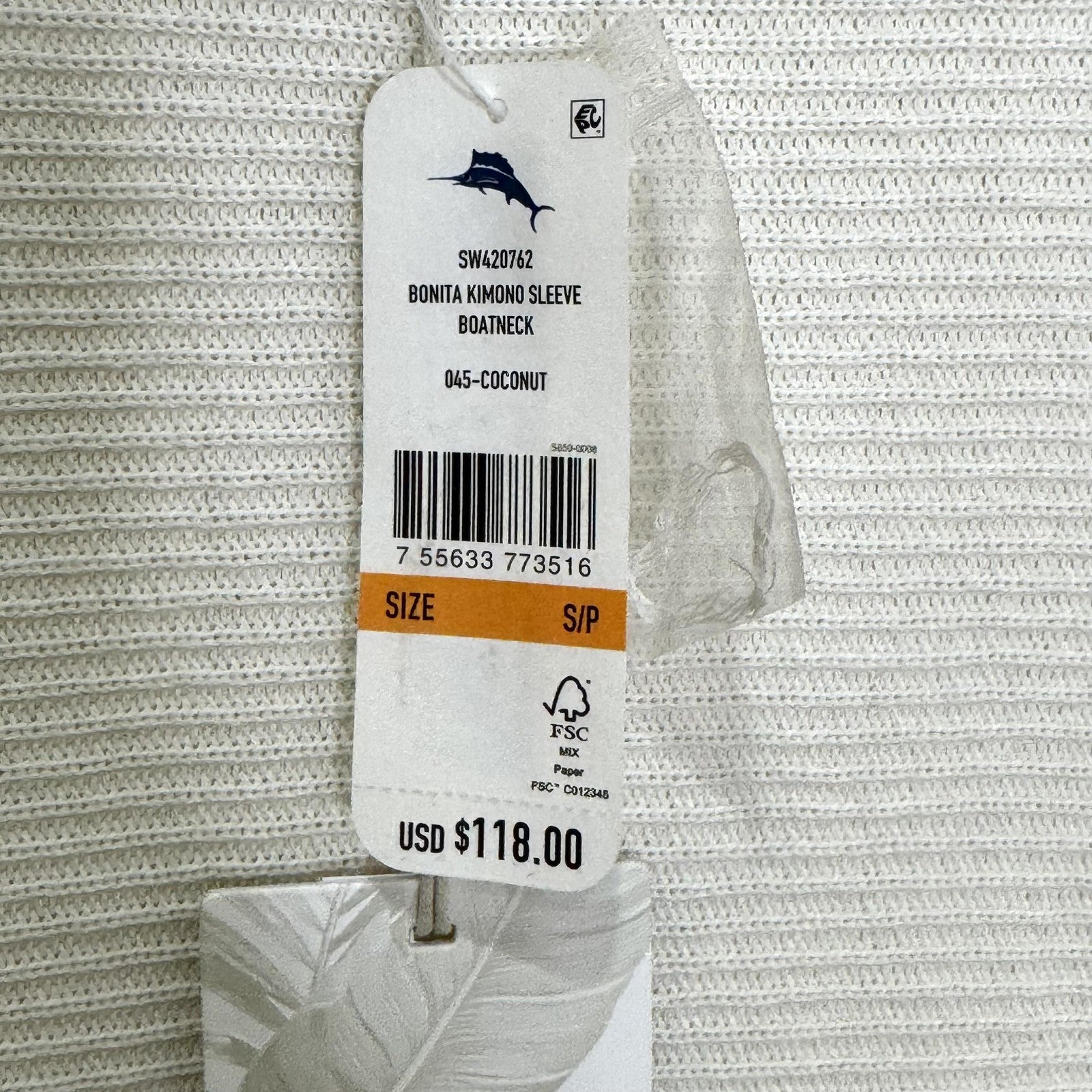 Tommy Bahama Sweater Womens Small Coconut Bonita Kimono Sleeve Boatneck Pullover