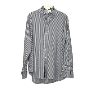 ALEX MILL Easy Ruffle Shirt Navy White Stripe Size Medium Oversized