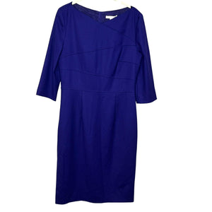 BOSS Dress Womens US 6 Blue Dripera Sheath Three Quarter Sleeve Knee Length Work
