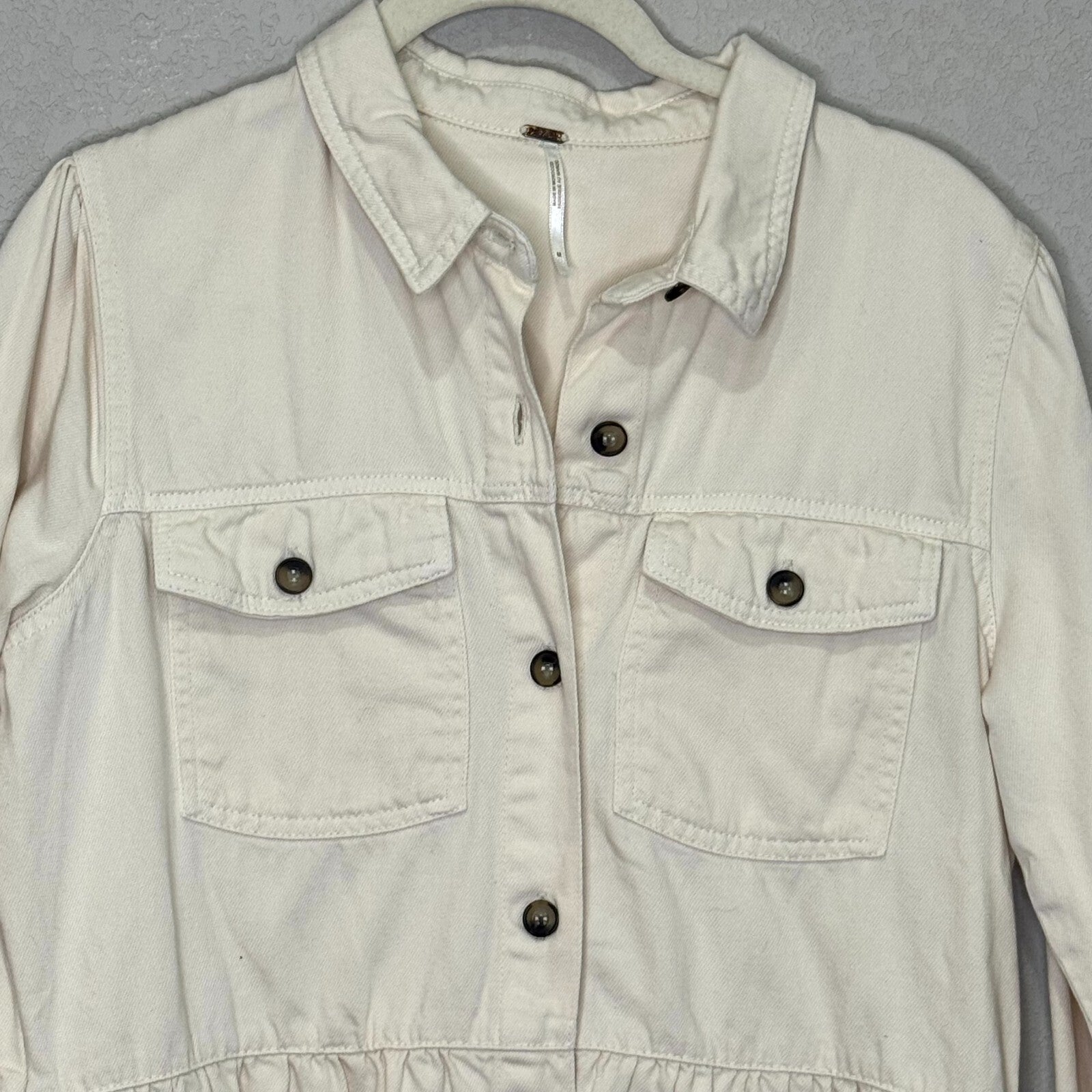 Free People Nicole Denim Dress Size Medium Ivory Mini Tiered Shirtdress Western