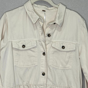 Free People Nicole Denim Dress Size Medium Ivory Mini Tiered Shirtdress Western