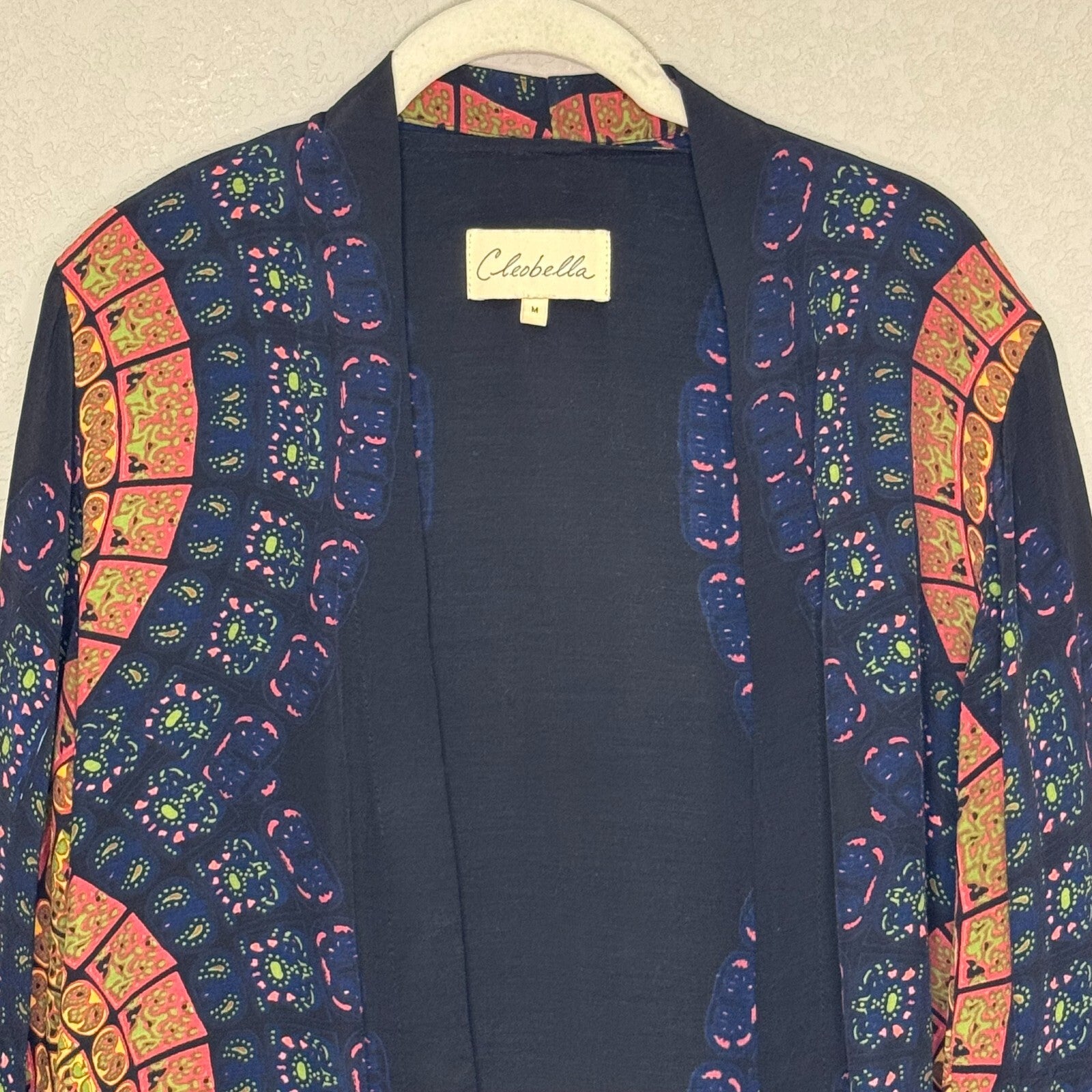 Cleobella Kimono Size Medium Blue Radial Print Open Front Boho Topper