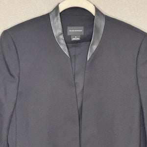 Club Monaco Blazer Womens 8 Black Wool Blend Lamb Leather Collar Tuxedo Jacket