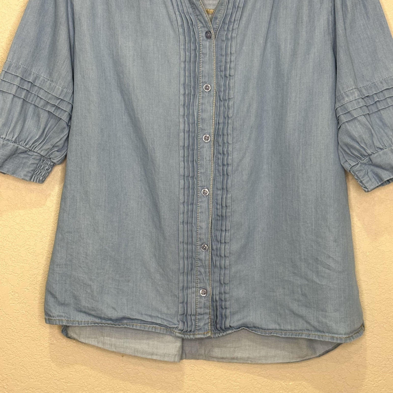 ME+EM Shirt Womens UK 10 US 6 Blue Ruffle Button Cotton Top Blouse SS24WT925