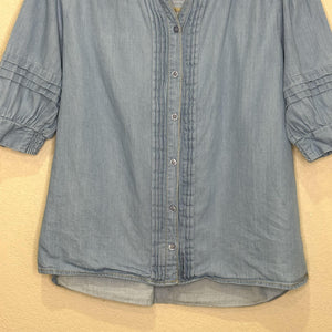 ME+EM Shirt Womens UK 10 US 6 Blue Ruffle Button Cotton Top Blouse SS24WT925