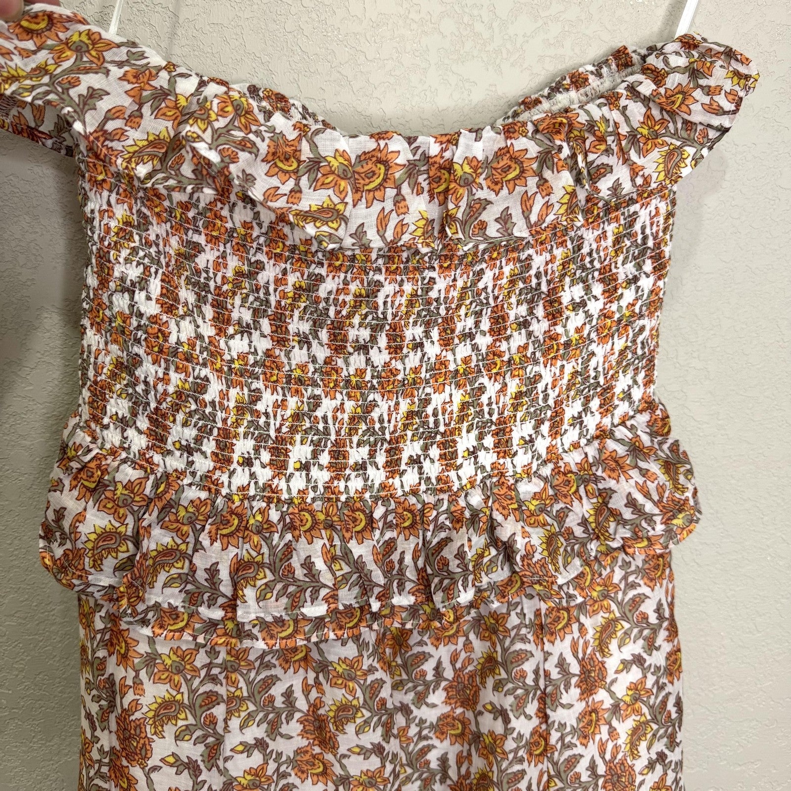 J.Crew Dress Womens Small Multi Floral Smocked Strapless Convertible Midi CK836