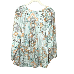 Odd Molly Mint Green Peach Floral Paisley Top Blouse Size Small (1)