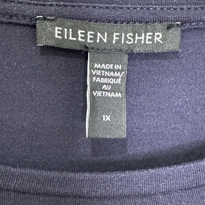 Eileen Fisher Shirt Womens 1X Blue Long Sleeve Tencel Lyocell Stretch Side Slit