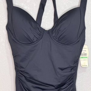 Tommy Bahama Black Swimsuit Halter One Piece Size 8 NEW Tummy Control