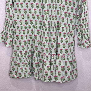 Tuckernuck Dress Womens XS Green Pink Floral Long Sleeve V Neck Tiered Boho