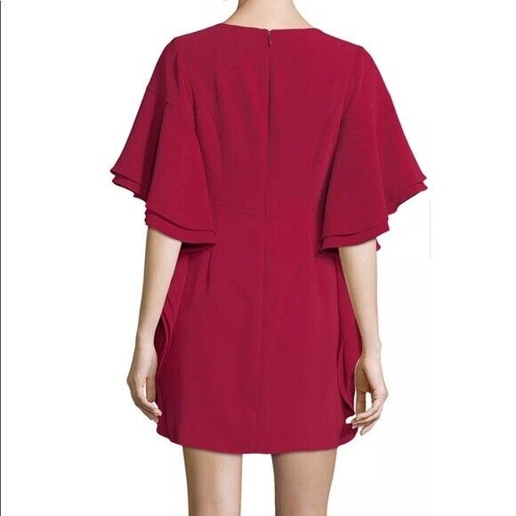 Halston Heritage Crimson Crepe Flounce Sleeves Cocktail Dress Size 6 NEW $325