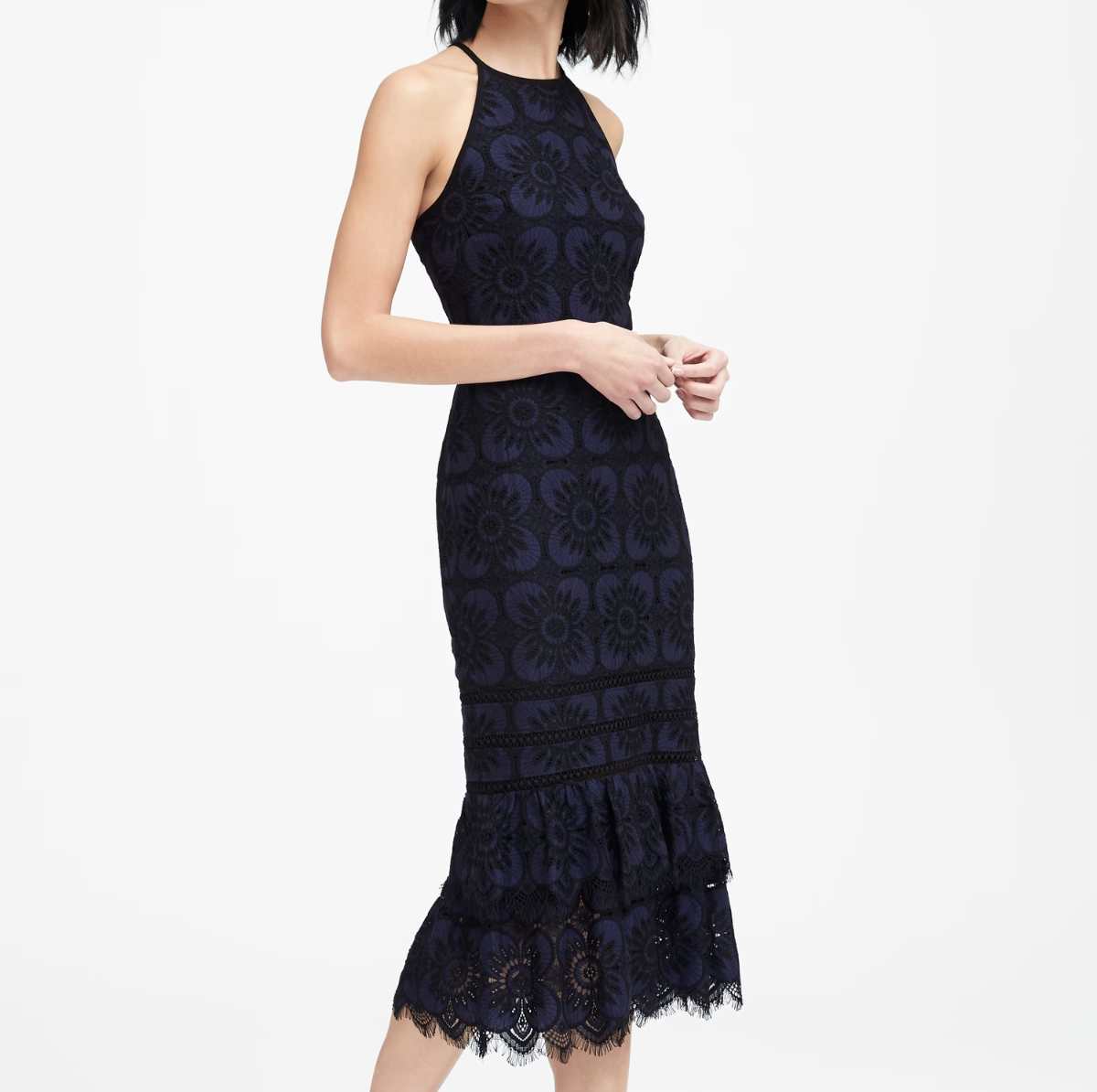 Banana Republic NEW Blue Black Sleeveless Lace Midi Dress Size 6 $159